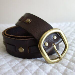 LINEA PELLE Handmade Genuine Leather Metal Rings Belt – Large